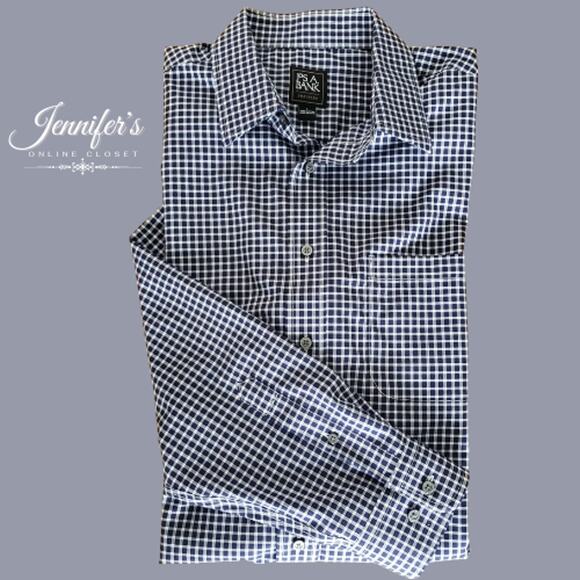 3/$25 Jos. A. Bank Men's Blue White Check Casual Shirt Size Large - Picture 1 of 10